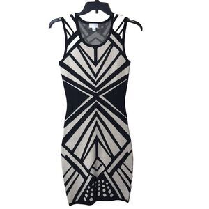 Bisou Bisou by Michele Bohbot Woman's Geometric‎ Black-Beige Tank Dress Size M